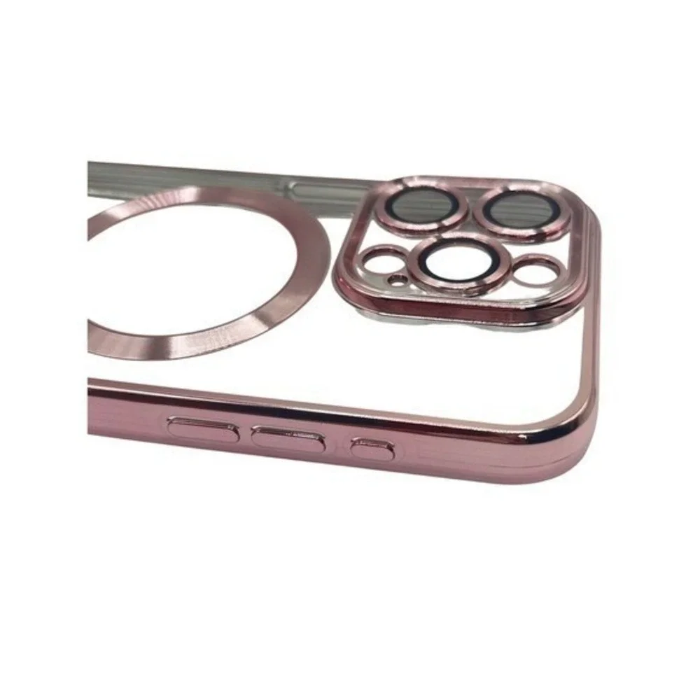 iPhone 15 Pro Clear Protective Case Pink Metallic Trim‎ NEW